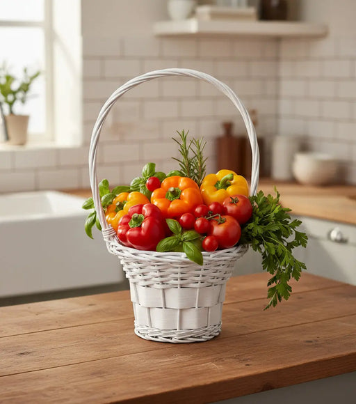 White Handwoven Wicker Basket – Elegant Storage & Home Decor small size Murukali.com