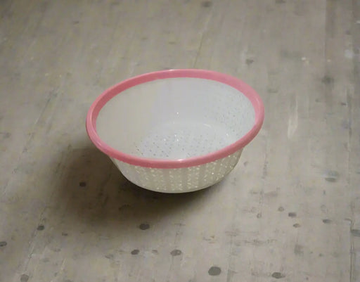 White Plastic Kitchen Strainer Basket with Pink Rim Murukali.com