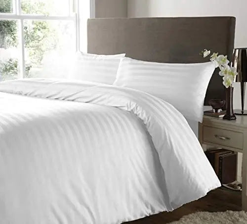 White /Sky Blue / Green Satin Stripe Duvet Quilt Cover Bedding Set murukali.com