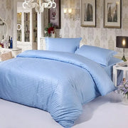 White /Sky Blue / Green Satin Stripe Duvet Quilt Cover Bedding Set murukali.com