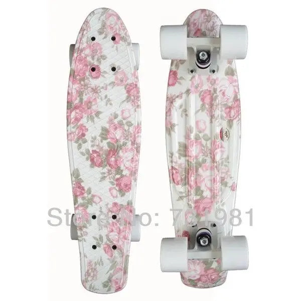 White and Pink Floral Skateboard Murukali.com