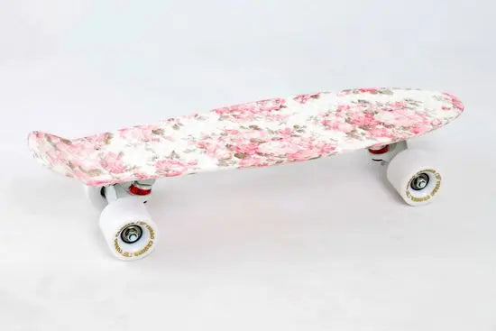 White and Pink Floral Skateboard Murukali.com