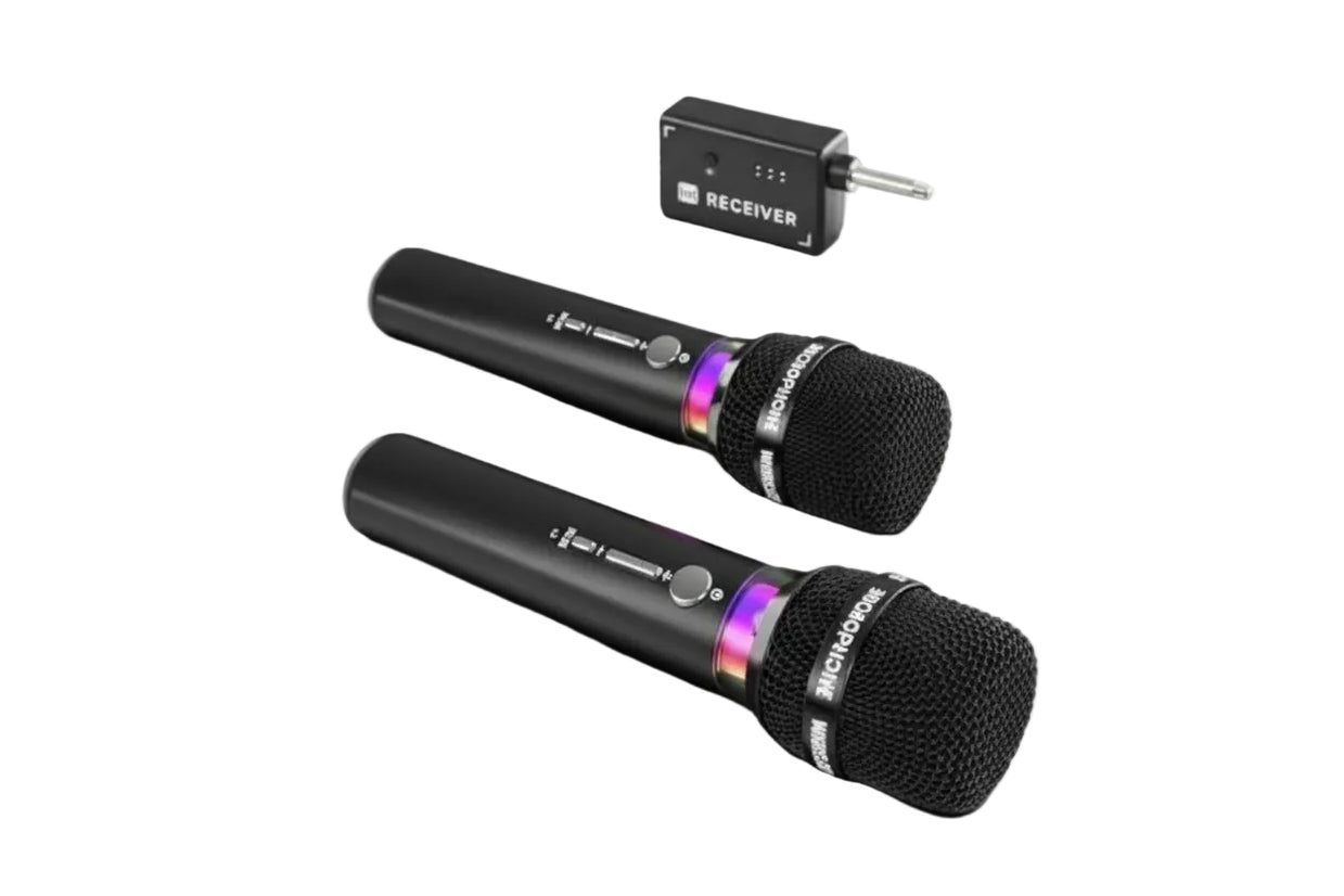 Dual Rechargeable Wireless Microphone System with LED RGB Lighting ...