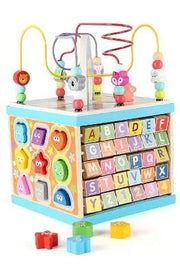 Wondertoys 5-in-1 Multi-Purpose Toy ABC-123 Abacus Pearl Labyrinth Shape Sorter Baby Activity Cube Toy murukali.com