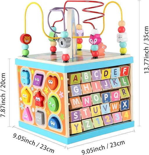 Wondertoys 5-in-1 Multi-Purpose Toy ABC-123 Abacus Pearl Labyrinth Shape Sorter Baby Activity Cube Toy murukali.com