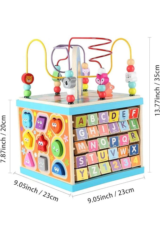 Wondertoys 5-in-1 Multi-Purpose Toy ABC-123 Abacus Pearl Labyrinth Shape Sorter Baby Activity Cube Toy murukali.com