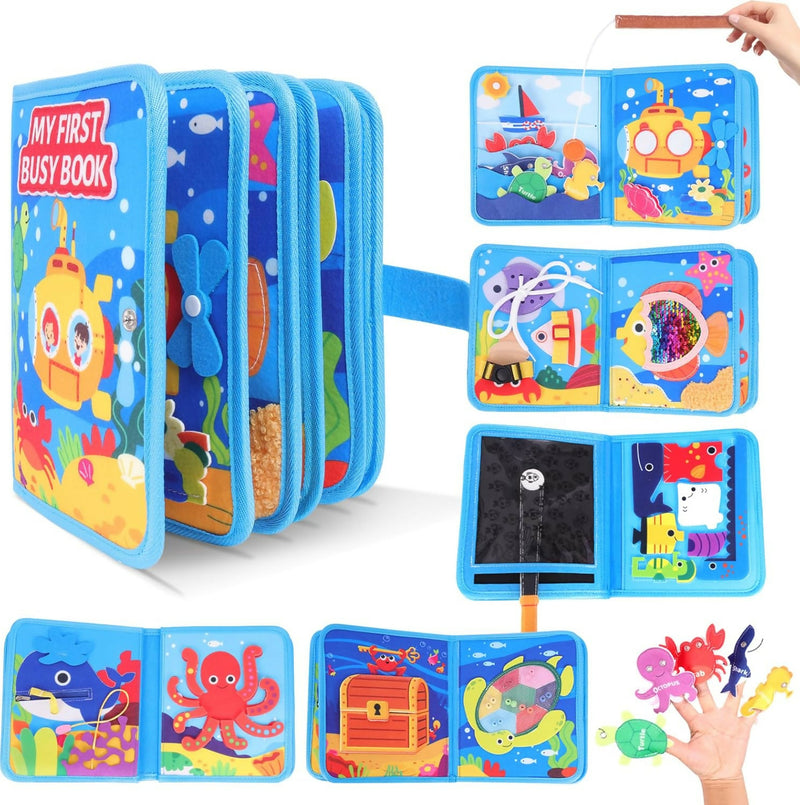 Ocean Busy Book for Toddlers 1-3, Montessori Busy Board Educational Learning Toys for 1 2 3 Years Old Boy Girl Birthday Gifts