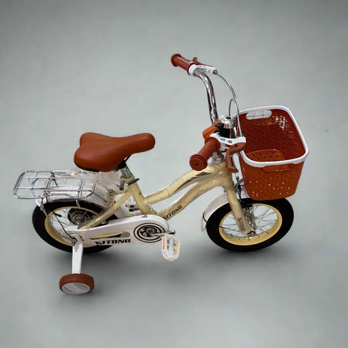 YJTONG Cream Kids' Bike with Basket and Training Wheels (Size 12) Murukali.com