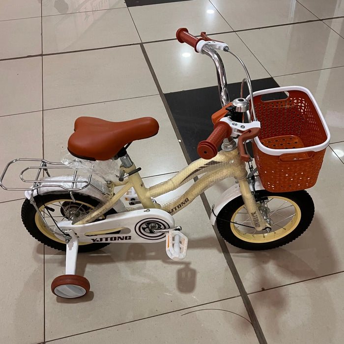 YJTONG Cream Kids' Bike with Basket and Training Wheels (Size 12) Murukali.com