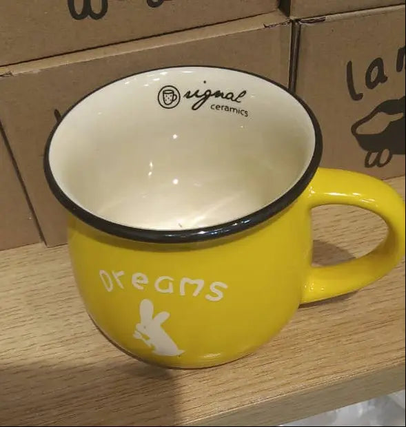 Yellow Ceramic Mug – “Dreams” with Rabbit Design by Signal Ceramics Murukali.com
