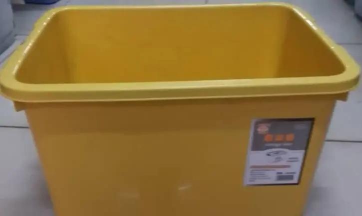 Yellow Square Plastic Basin Storage Cabinet 45L with its lid(cover) in green color Murukali.com