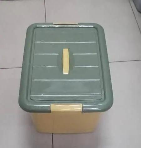 Yellow Square Plastic Basin Storage Cabinet 45L with its lid(cover) in green color Murukali.com