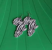 Zebra Print Africa Map Earrings Murukali.com