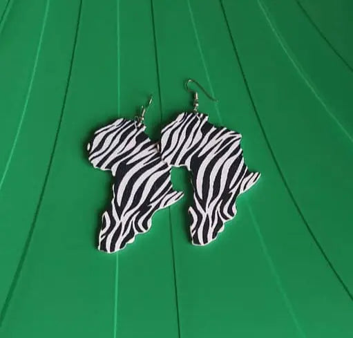 Zebra Print Africa Map Earrings Murukali.com