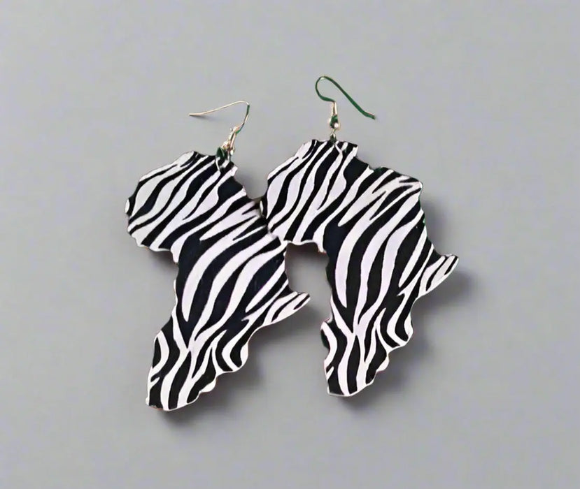 Zebra Print Africa Map Earrings Murukali.com
