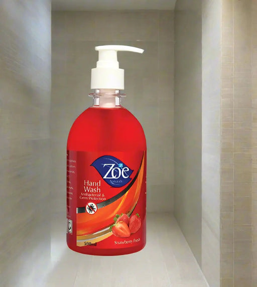 Zoe strawberry handwash bottle with promotional pricing on a white background