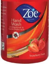 Zoe strawberry handwash bottle with promotional pricing on a white background