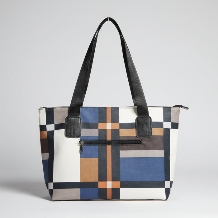 Geometric Plaid Canvas Shoulder Bag