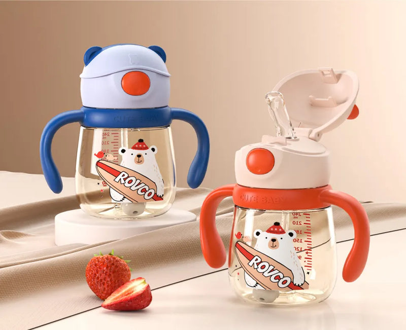 Rovco Cute Baby Straw Water Bottle with Handles