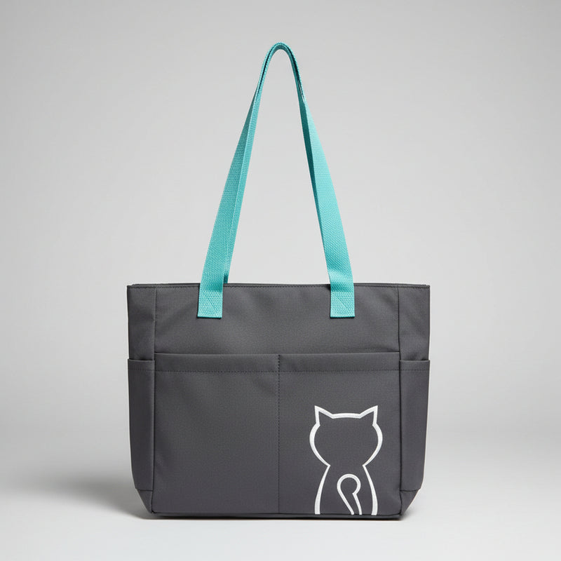 Cat Outline Charcoal Grey Canvas Tote Bag