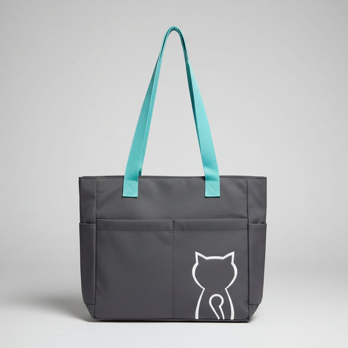 Cat Outline Charcoal Grey Canvas Tote Bag