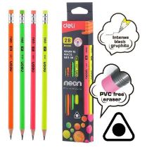 Deli Neon HB Lead Pencil With Erasers Graphite Pencil Pack Of 12Pcs