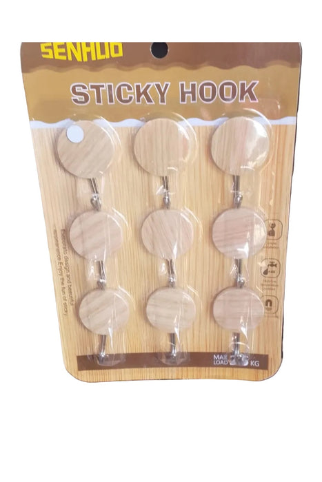 SENHUO Wood Grain Adhesive Sticky Hooks (9-Piece Set)