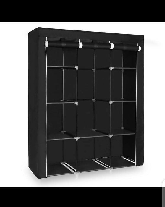 Portable Fabric Wardrobe Closet with Hanging Rod & Storage Shelves