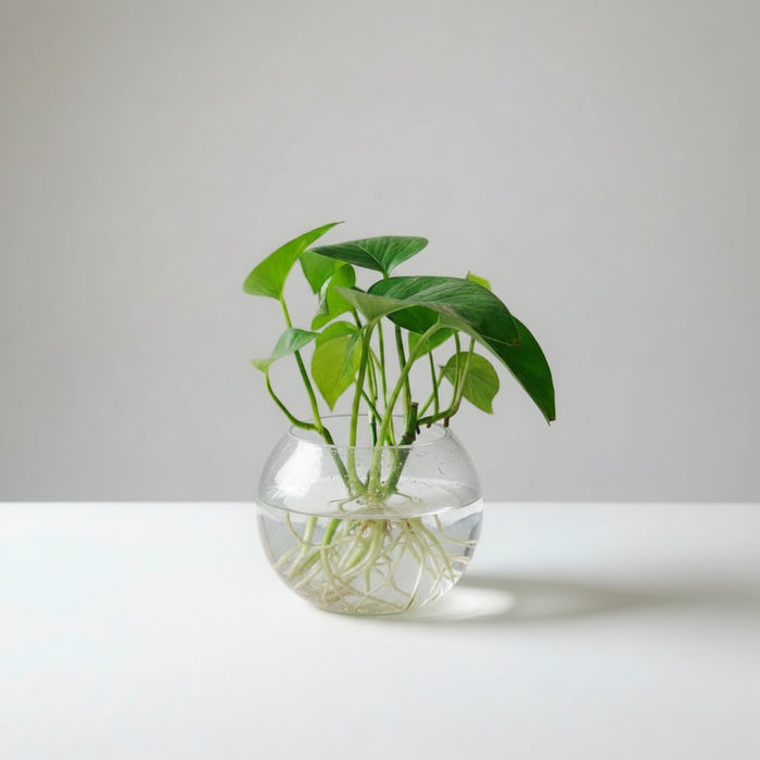 Small Indoor Plant in Water Glass Vase – Elegant Tabletop Décor