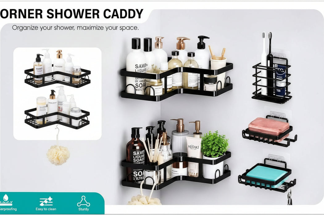 Black Corner Shower Caddy Set