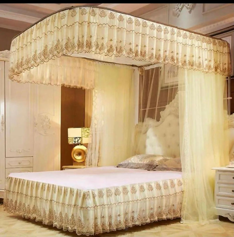 : 2-Stand Canopy Mosquito Net with Sliding Rails – Cream