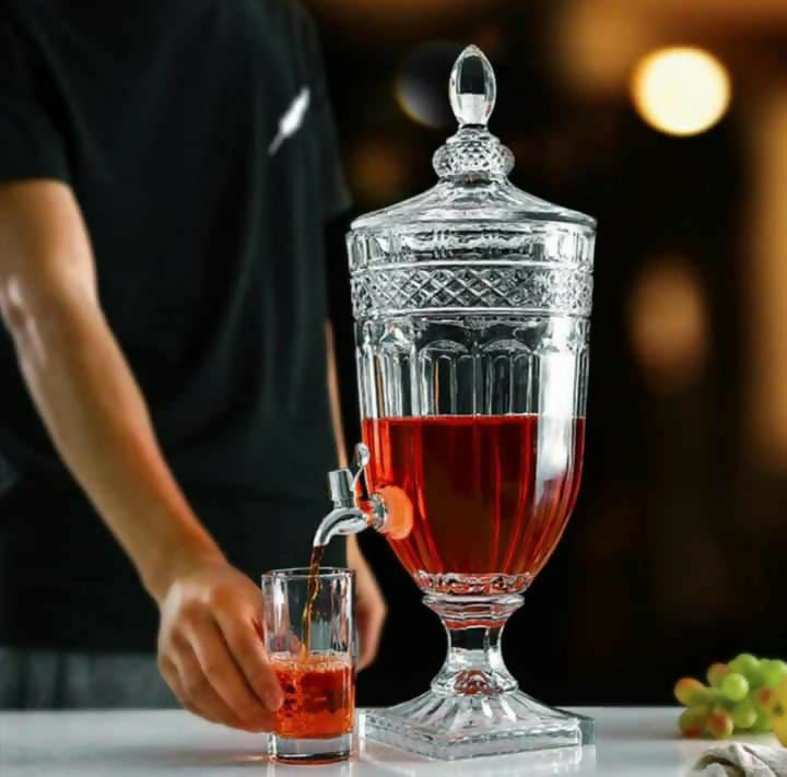 Elegant Crystal Glass Beverage Dispenser with Lid and Spigot