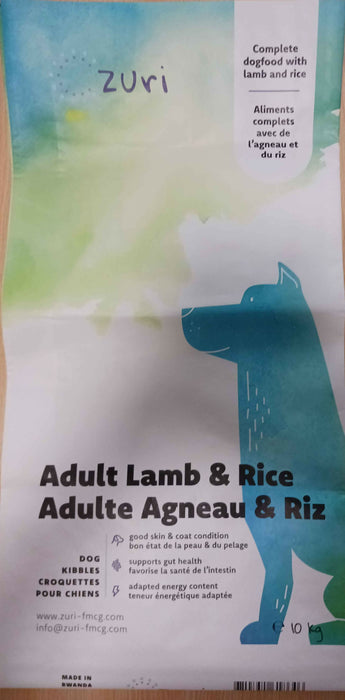 ZURI Adult Lamb and Rice Dog Food 10 kg